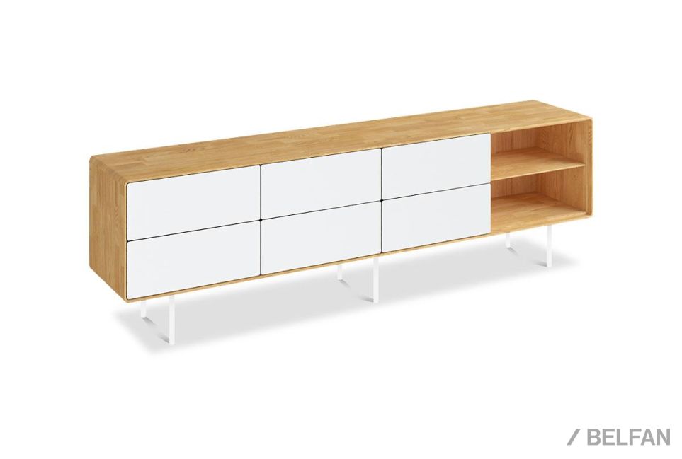 Тумба под ТВ высокая "Norman" 4 с нишей (правая) массив дуба, МДФ, металл 1