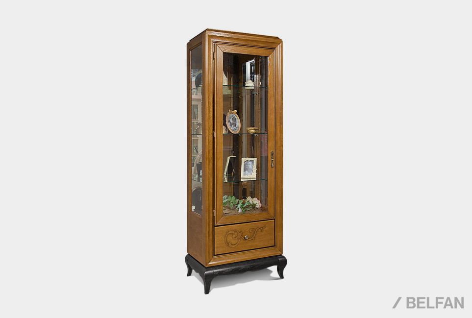 Шкаф с витриной 1-но дв. "Соната" (левый) массив и шпон дуба 2