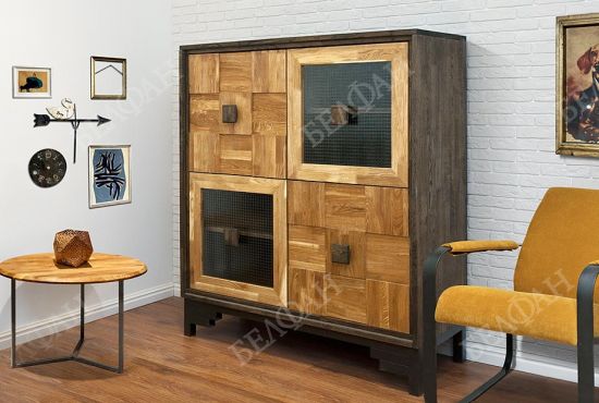 Tumba Vysokaya Cube Design 4 Mebel Iz Massiva Duba Dlya Gostinoj V Stile Loft