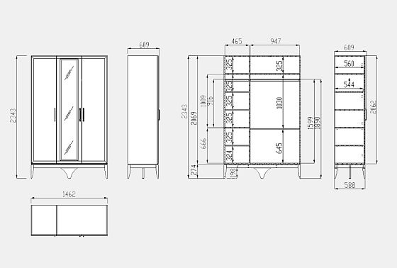 Шкаф для одежды "Коста" 3-х дв. с зеркалом массив и шпон дуба 3