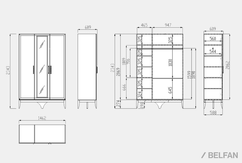 Шкаф для одежды "Коста" 3-х дв. с зеркалом массив и шпон дуба 2