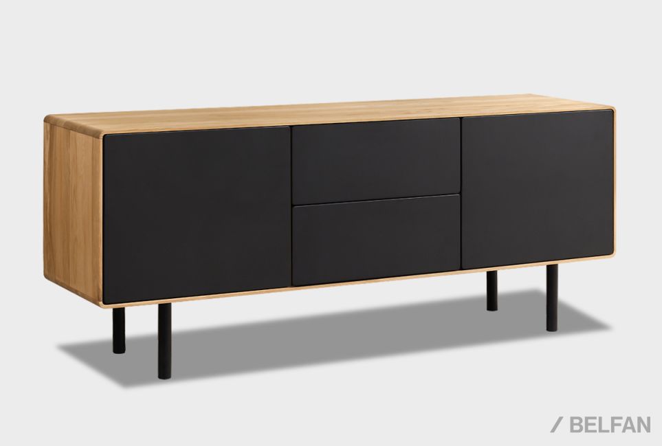 Тумба под ТВ высокая "Норман" 3 (с ящиками) массив дуба, МДФ, металл 1