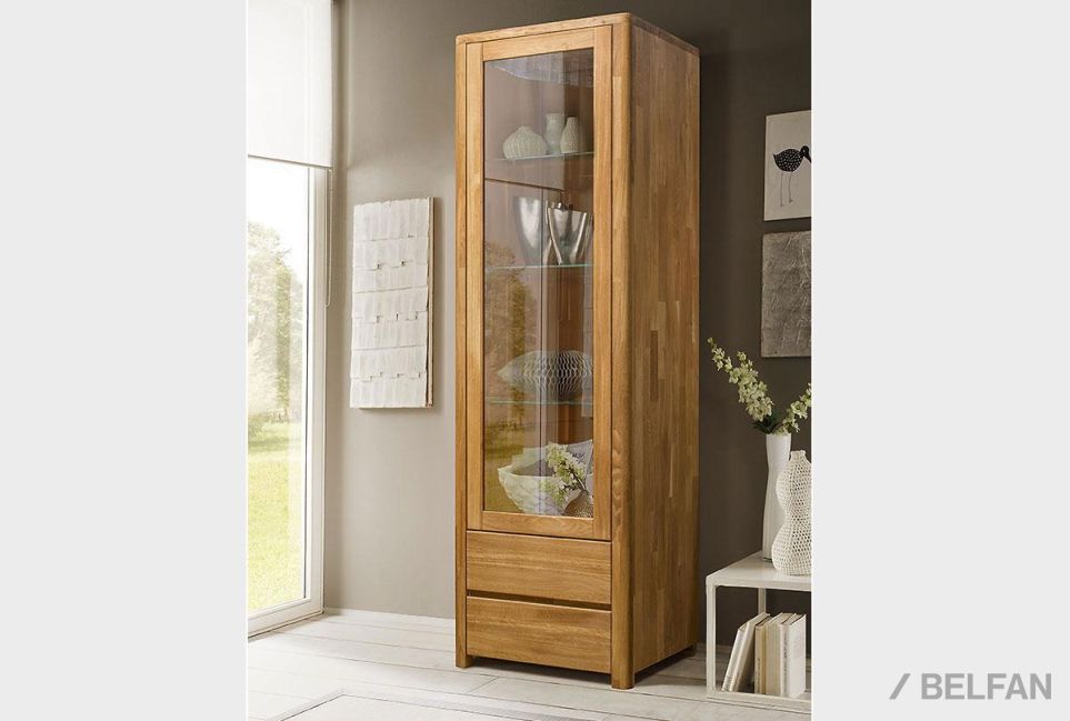 Шкаф с витриной 1-но дв. "Норд" (правый) массив дуба 9