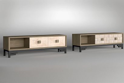 Тумба под ТВ "Cube Design" 3; фасад "шашки"; *КМ-009.123 ТВ; ящик справа; графит, бейц-масло