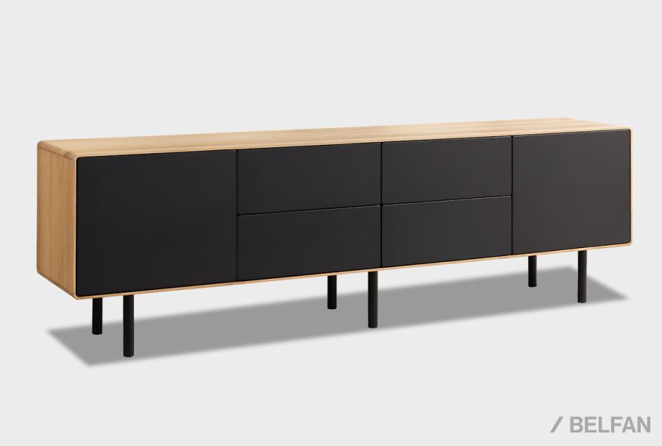 Тумба под ТВ высокая "Норман" 4 (с ящиками) массив дуба, МДФ, металл 2