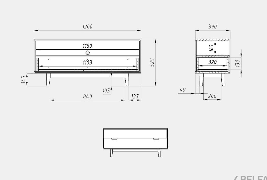 Тумба под ТВ "Ирвинг" 2 массив дуба 2
