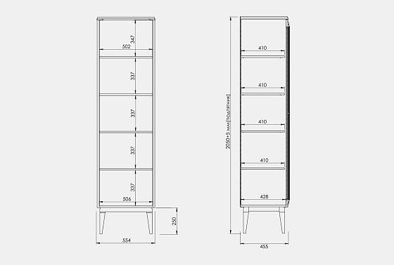 Витрина 1-но дв. "Сакраменто" (правая) массив и шпон дуба, МДФ 3