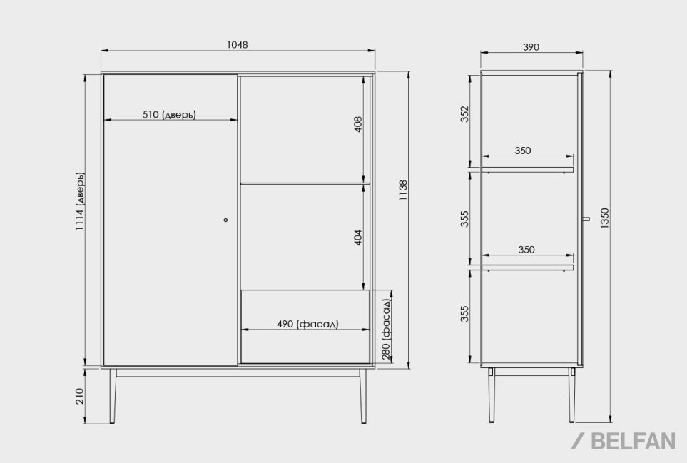 Тумба высокая "Монреаль" (зеркало) шпон дуба, МДФ, металл 8