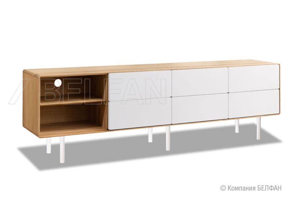 Тумба под ТВ высокая "Norman" 4 с нишей (левая) массив дуба, МДФ, металл 2