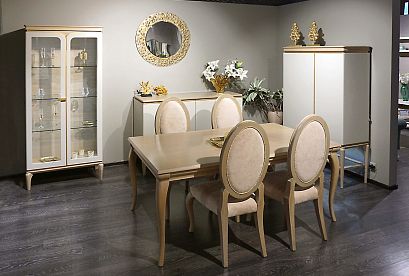 Шкаф с витриной 2-х дверный "Алекса"; *ММ-345-02; айвори+жемчужный дуб, золотая патина