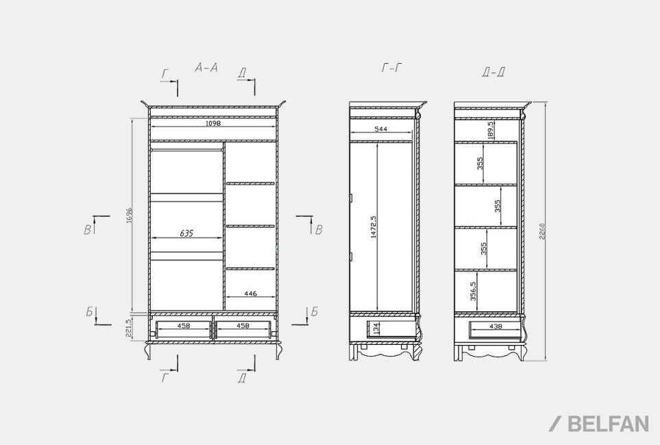 Шкаф для одежды "Тэфи" 2-х дв. с зеркалом массив и шпон дуба 3