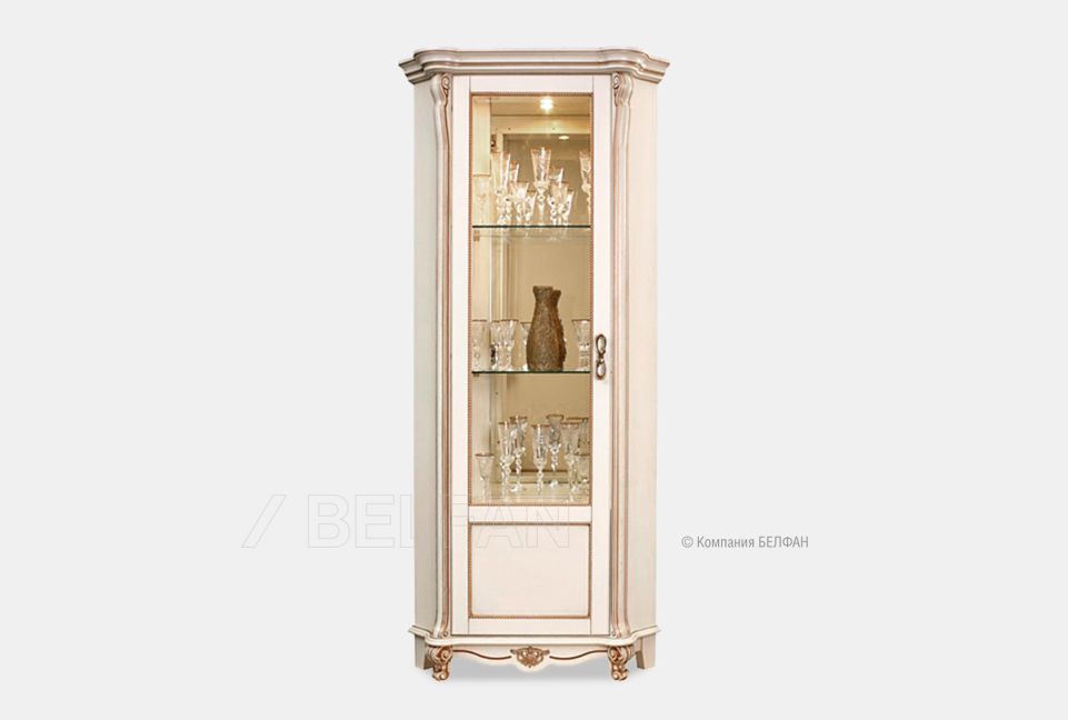 Шкаф с витриной угловой "Алези 10" (левый); слоновая кость с золочением