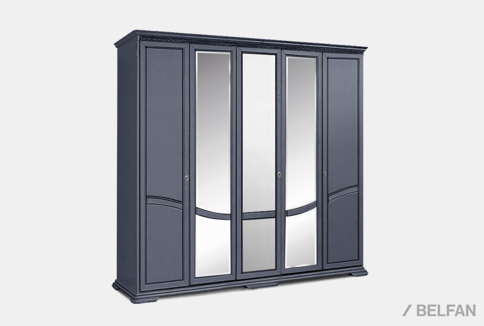 Шкаф для одежды 5-ти дв. "Лика" (с зеркалом) массив и шпон дуба 1