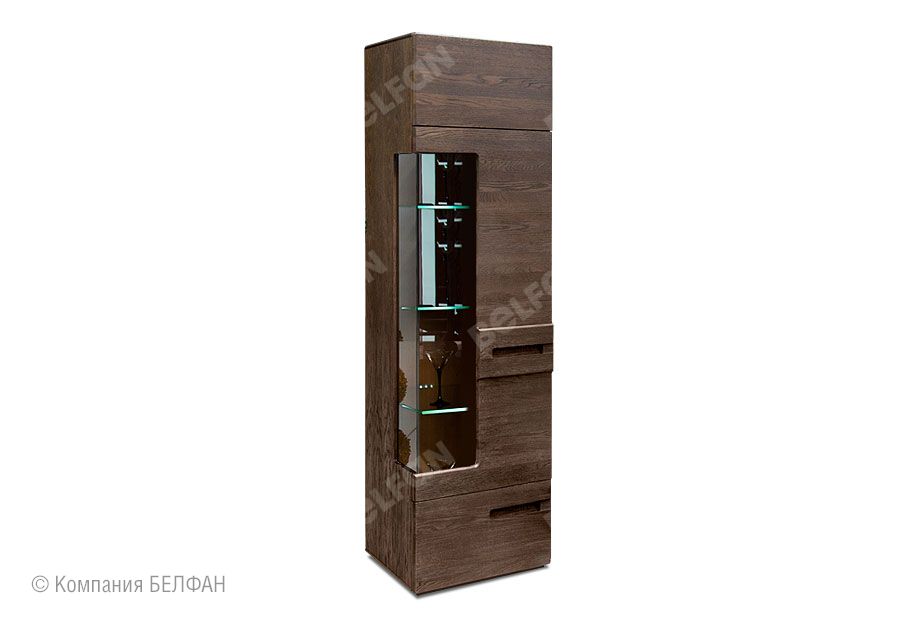 Шкаф с витриной 1-но секционный (высокий) "Хедмарк" массив и шпон дуба 1