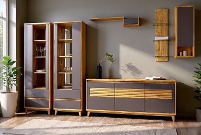 Шкаф с витриной 1-но дверный "Wallstreet" (левый); 2 ящика; *А-012.210; к-бейц-масло, ф-антрацит, вст-бейц-масло