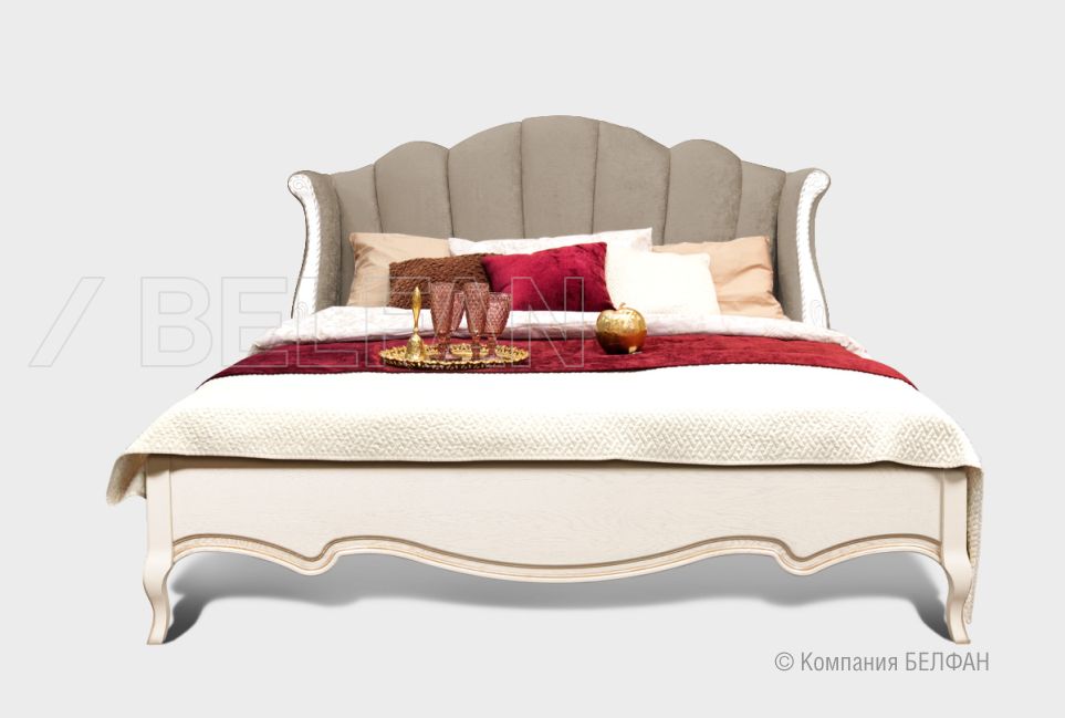 Кровать с мягким изголовьем (осн. дер) "Трио" массив и шпон дуба 1