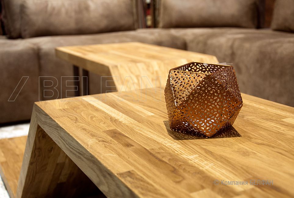 Стол журнальный "Art Collection" фигурный массив дуба, металл 2