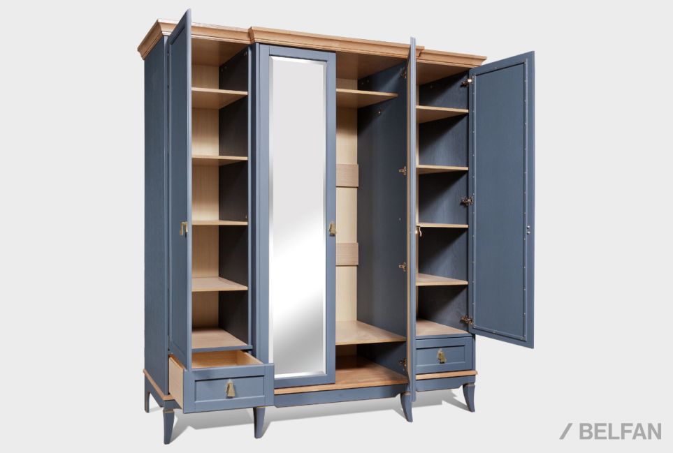 Шкаф для одежды 4-х дв. "Стюарт" (с зеркалом) массив и шпон дуба 8