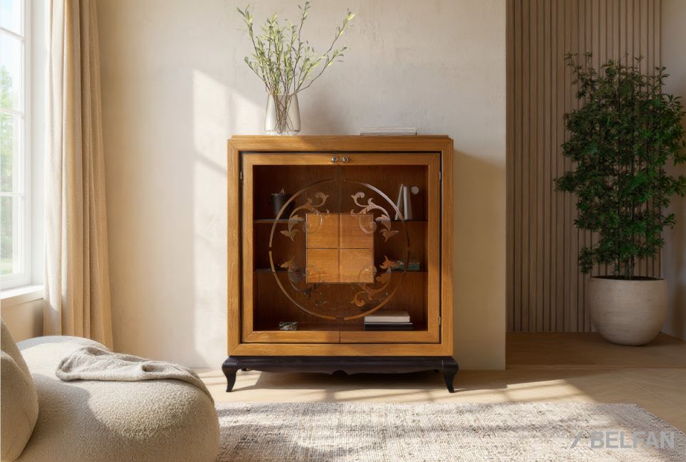 Тумба высокая "Соната" (стекло) массив и шпон дуба 8