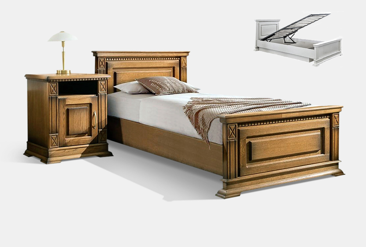 Кровать "Верди Люкс" (высокое изножье) с подъемным механизмом массив и шпон дуба 1