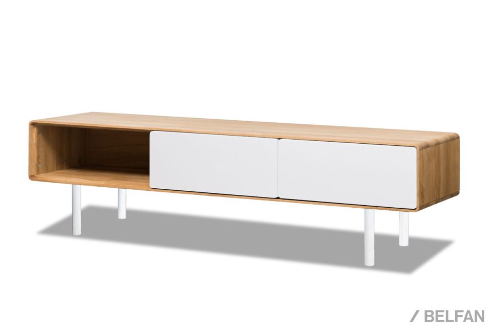 Тумба под ТВ низкая "Norman" 3 с нишей (левая) массив дуба, МДФ, металл 2