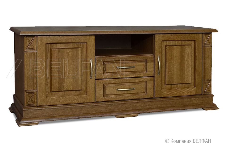 Тумба под ТВ "Верди Люкс ТВ2/1" (глухие двери) массив и шпон дуба 2