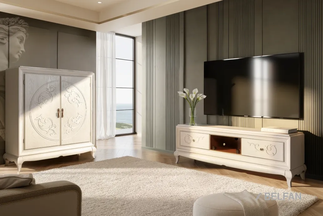 Гостиная «Соната» #17 белая эмаль с тёмной патиной