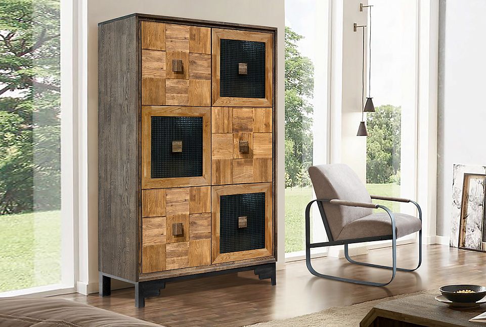 Шкаф "Cube Design" 6; фасад "шашки+стекло"; графит, бейц-масло