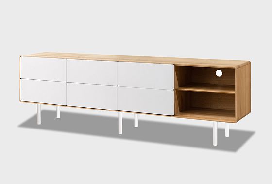 Тумба под ТВ высокая "Норман" 4 с нишей (правая) массив дуба, МДФ, металл 7