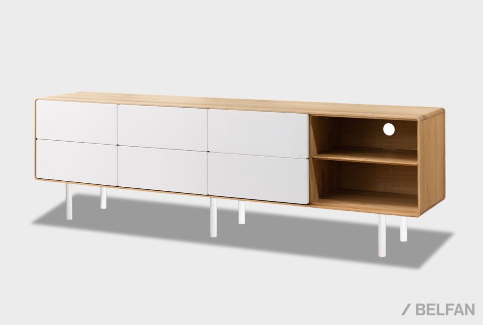 Тумба под ТВ высокая "Норман" 4 с нишей (правая) массив дуба, МДФ, металл 1