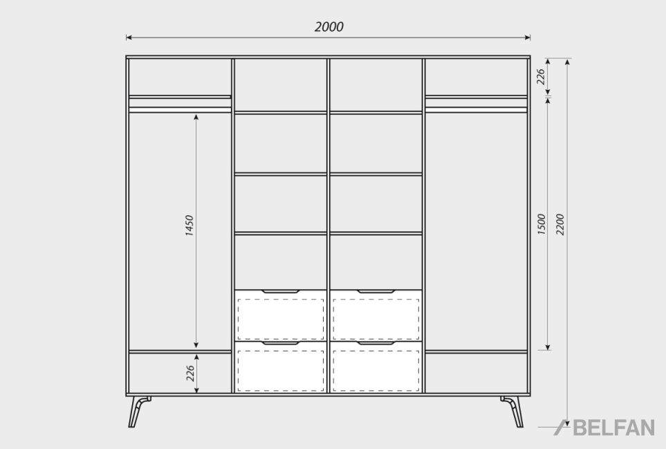 Шкаф для одежды 4-х дверный "Elva" массив и шпон дуба 4
