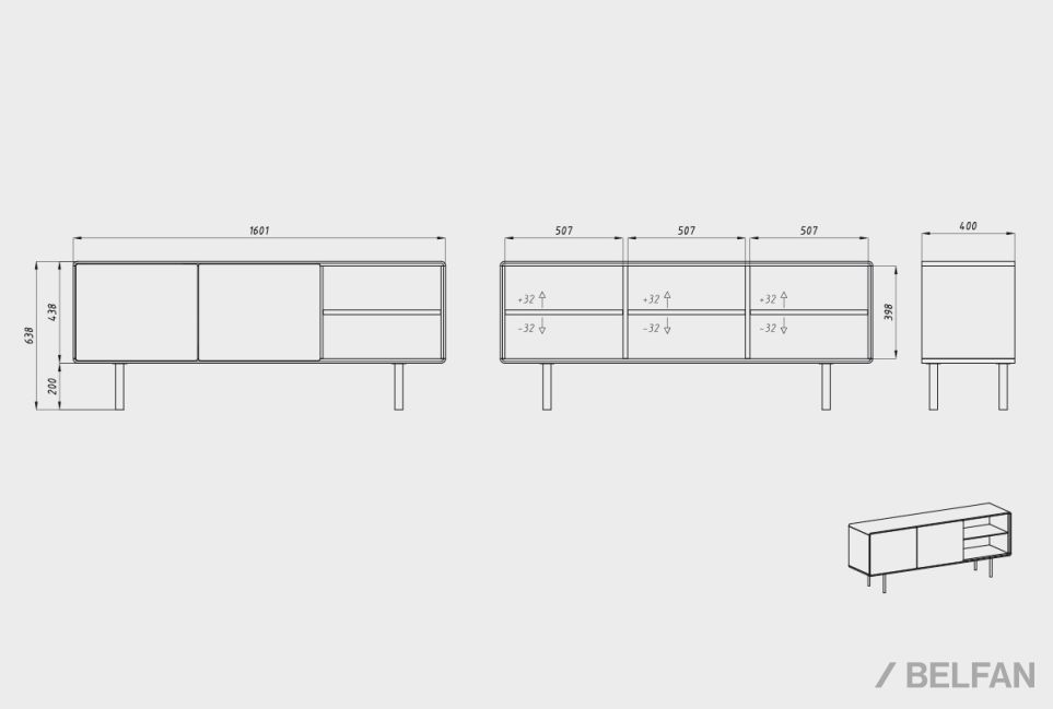 Тумба под ТВ высокая "Норман" 3 с нишей (правая) массив дуба, МДФ, металл 2