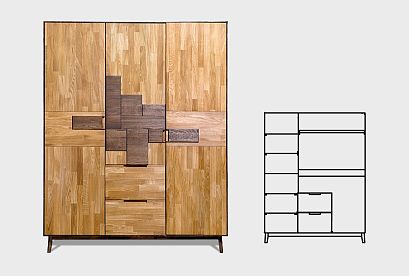 Шкаф для одежды 3-х дверный "Irving Design"; 2 ящика; графит, бейц-масло