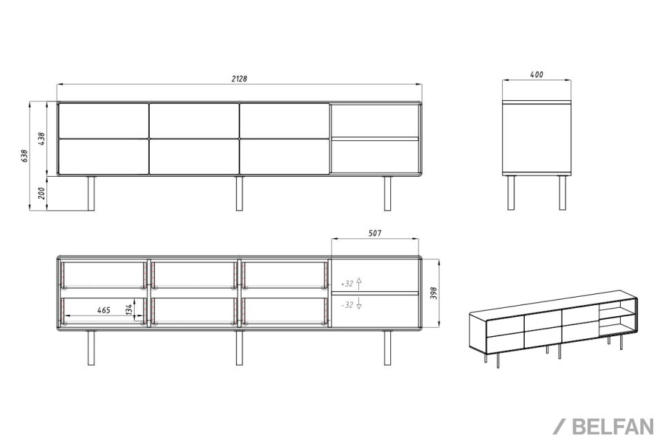 Тумба под ТВ высокая "Norman" 4 с нишей (правая) массив дуба, МДФ, металл 3
