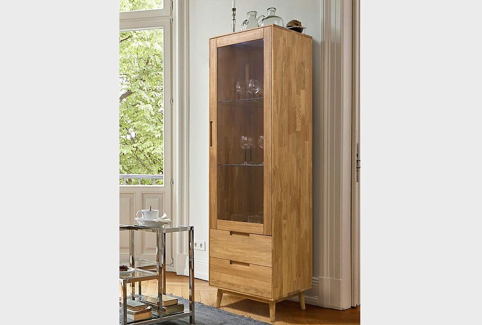 Шкаф с витриной 1-но дверный "Ирвинг" (правый); 2 ящика; графит