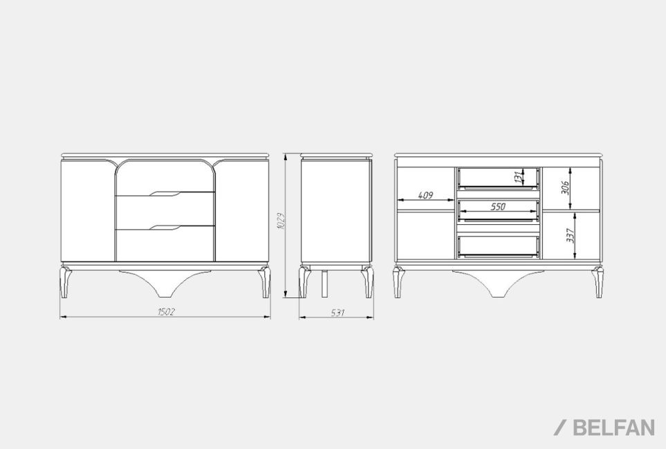 Тумба "Алекса" 3 (с ящиками) массив и шпон дуба, МДФ 12