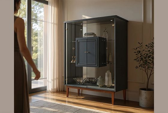 Тумба высокая "Сакраменто" (стекло) массив и шпон дуба, МДФ 11