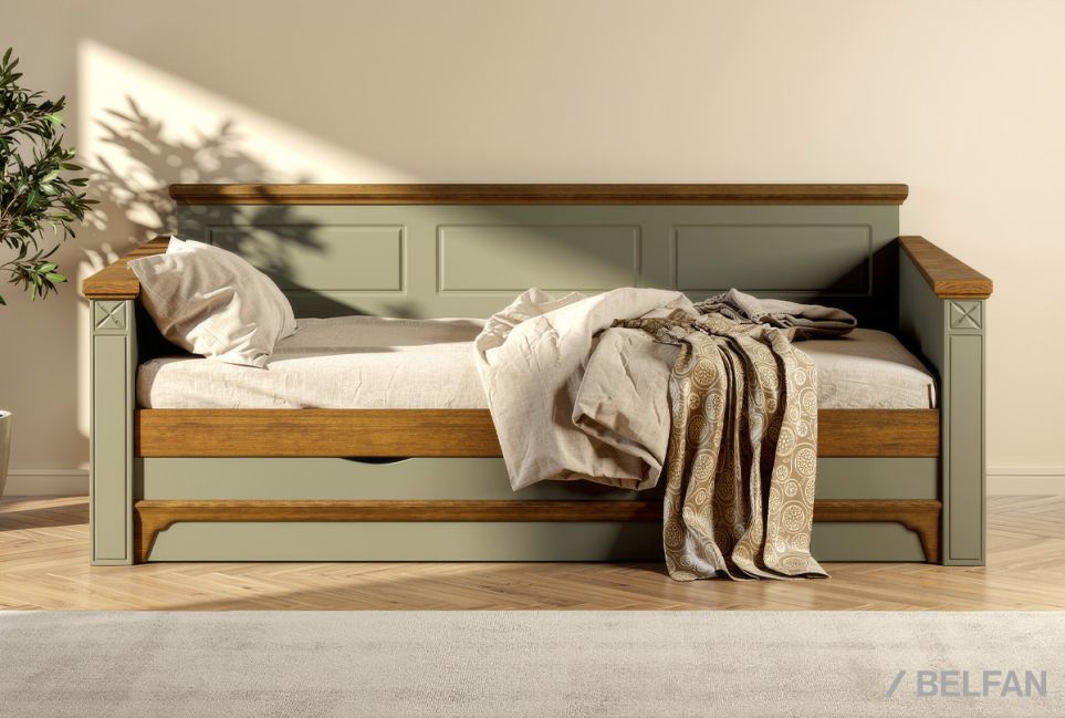 Кровать-диван под два матраса "Бриансон" массив и шпон дуба, МДФ 4