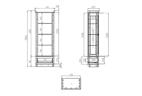 Шкаф с витриной 1-но дв. "Офелия" (правый) массив и шпон ольхи 8
