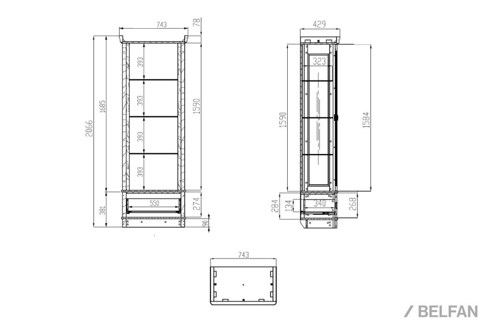 Шкаф с витриной 1-но дв. "Офелия" (правый) массив и шпон ольхи 4