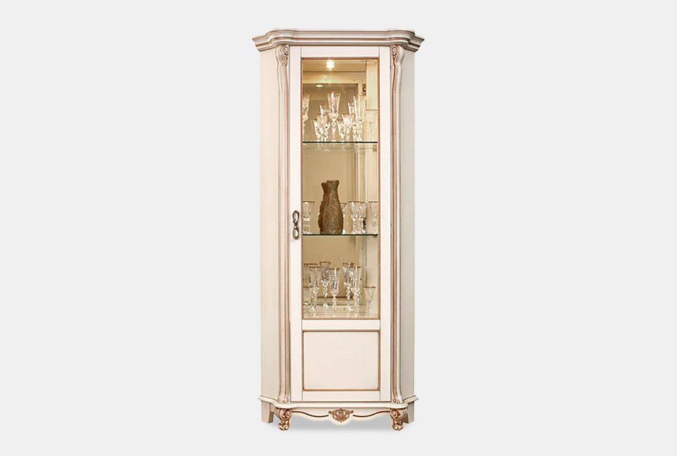 Шкаф с витриной угловой "Алези 10" (правый); слоновая кость с золочением