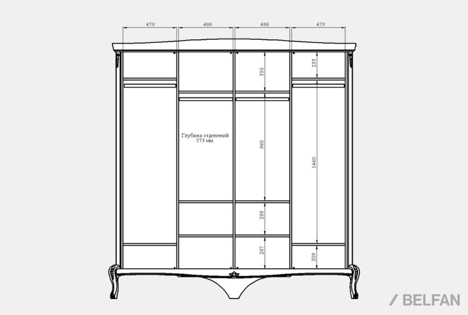Шкаф для одежды "Fleuron" 4-х дв. (с зеркалом) массив и шпон дуба 3