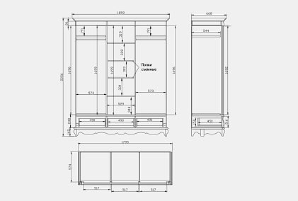 Шкаф для одежды "Тэфи" 3-х дв. с зеркалом