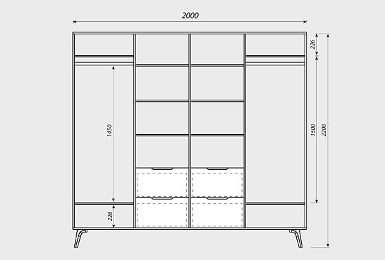 Шкаф для одежды 4-х дверный "Элва" массив и шпон дуба 6