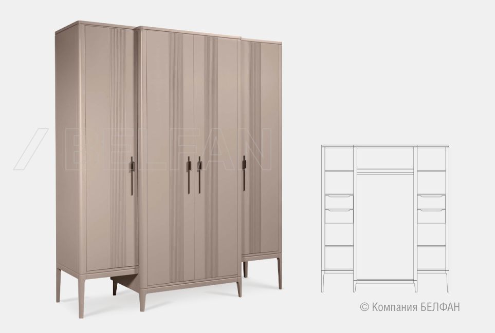 Шкаф для одежды 4-х дверный "Dune" массив березы, МДФ 7