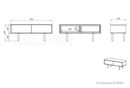 Тумба под ТВ низкая "Norman" 2 массив дуба, МДФ, металл 7