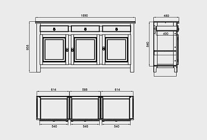 Тумба трехдверная "Горд"; *ВМФ-5066; лак с патиной