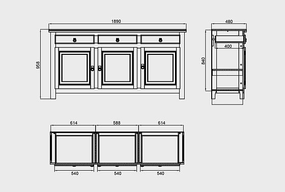 Тумба трехдверная "Горд" массив дуба 4
