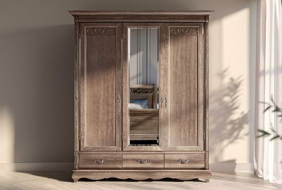 Шкаф для одежды "Тэфи" 3-х дв. с зеркалом массив и шпон дуба 5