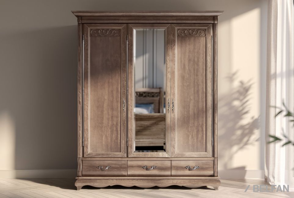 Шкаф для одежды "Тэфи" 3-х дв. с зеркалом массив и шпон дуба 1